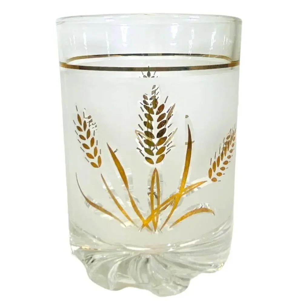 Vintage MCM Ice Bucket DeValbor Frosted Crystal Gold Wheat Design 5.5